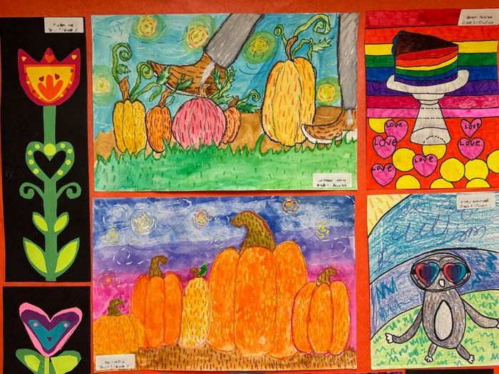 A colletion of K-5 art on display during an art show at Milton Elementary